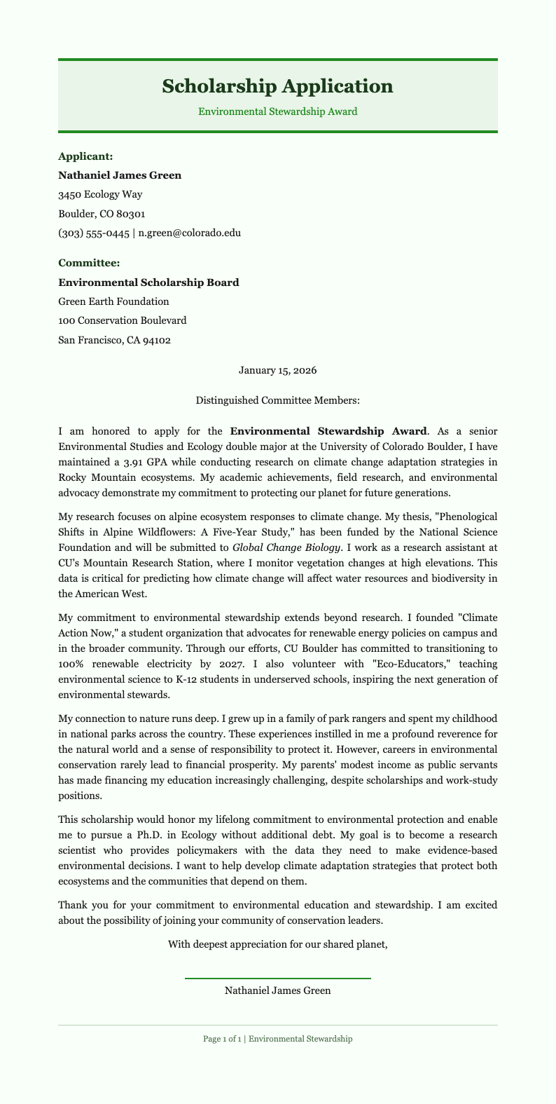 Forest Green Scholarship Letter